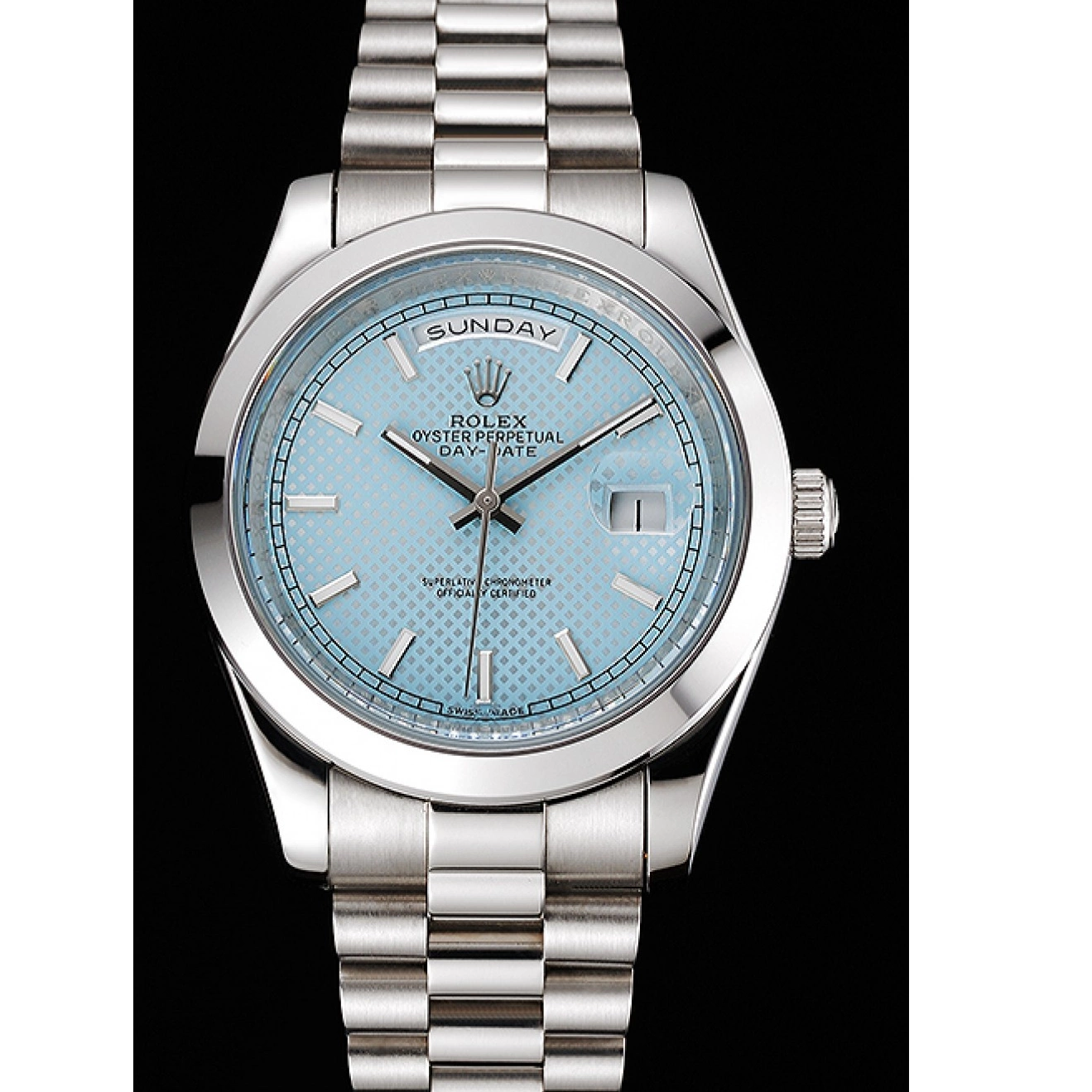 Aaa replica watch 40 Blue Case Ice Bracelet Dial Steel And Stainless Rolex Date Day 0618